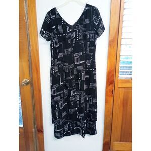 VTG Jolibel Geometric Dress 90s Whimsigoth Cyber Abstract Grid Midi Dress Sz 12
